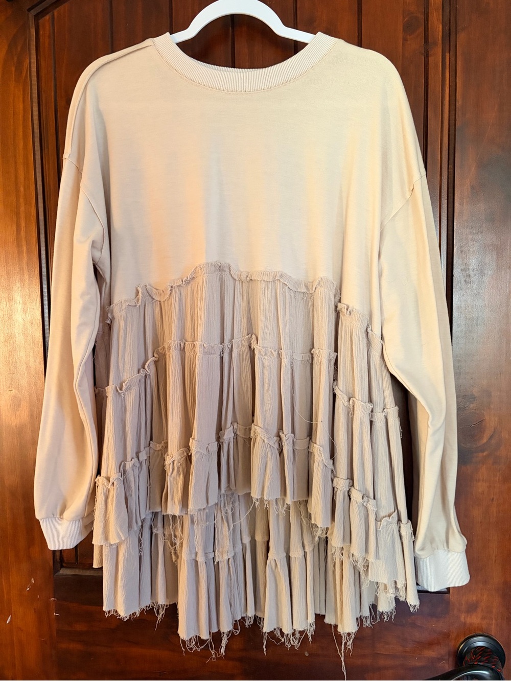 Blu ivy Women's Beige Ruffled Layered Long-Sleeve Top